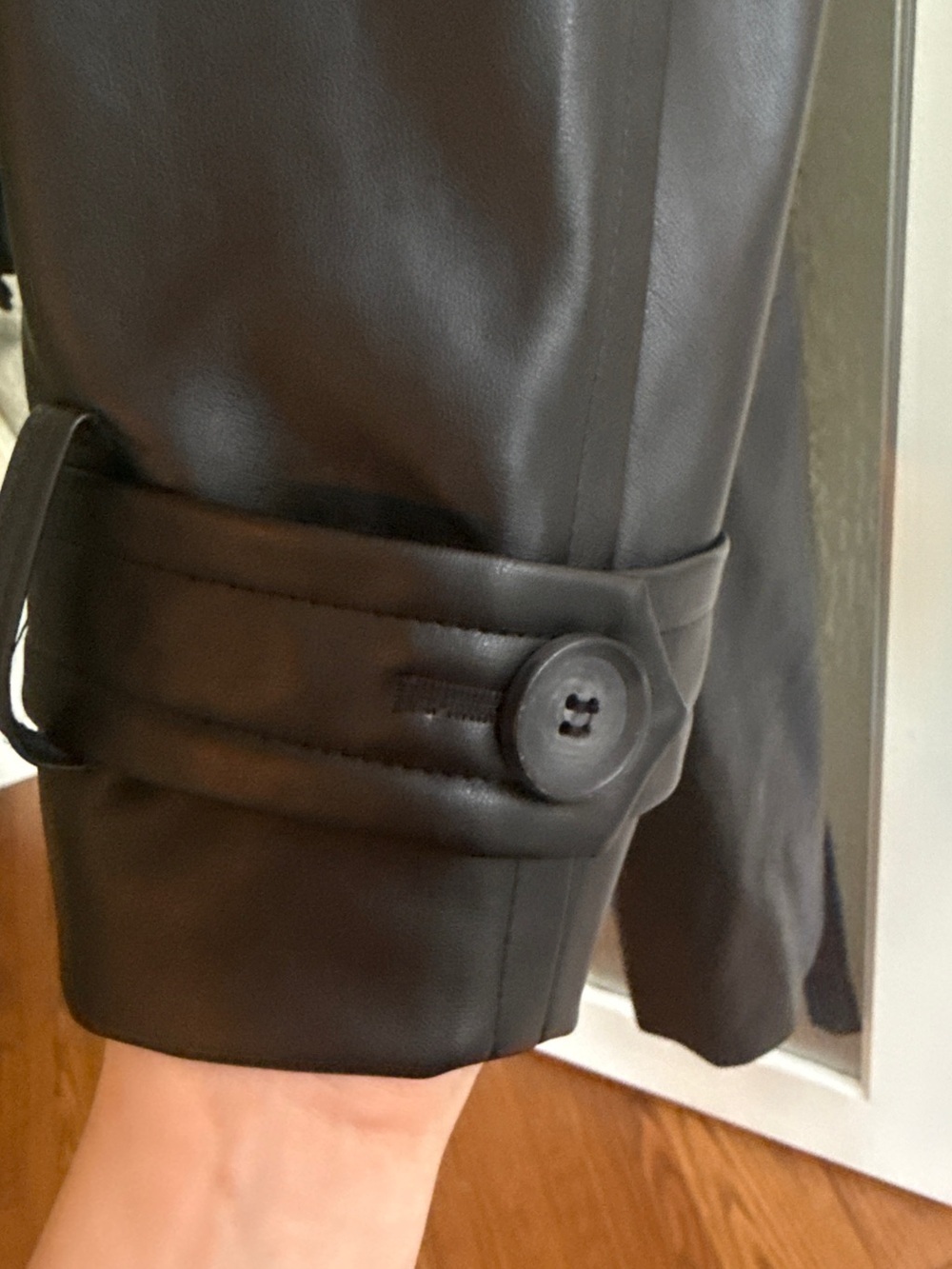 Dynamite Classic Black Long Faux-Leather Trench Coat - Picture 5 of 11